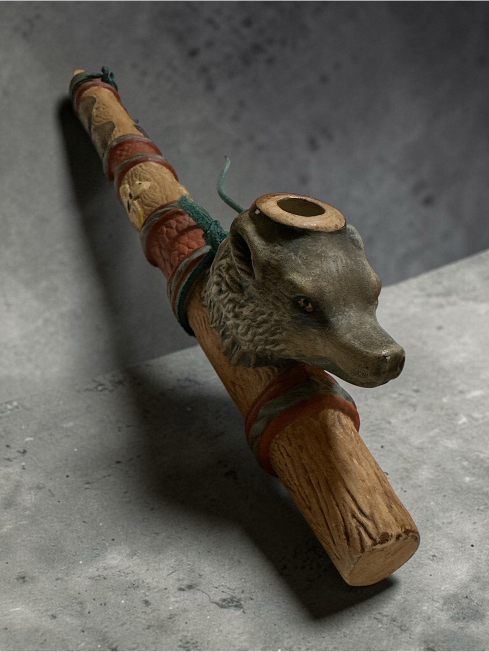 Large Peace Pipe Wolf & Buffalo Decor